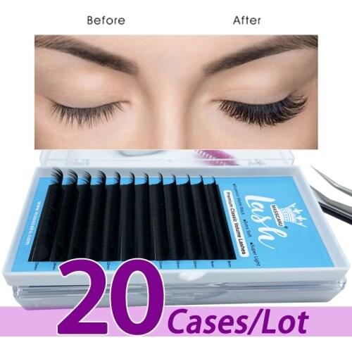 20case/lot MASSCAKU C/D curl classic eyelash extension super soft 8-20mm individual russian volume eyelash extensions