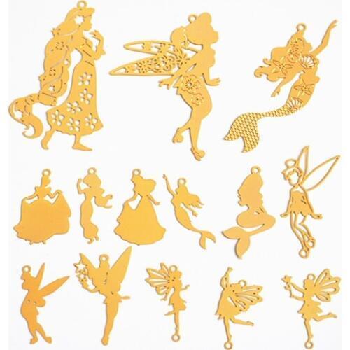 5pcs/bot Feather Elf Carriage Mermaid Water drop flower copper metal insert material epoxy mold makeing jewelry filling for DIY