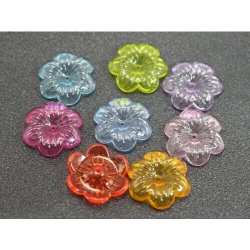 50 Mixed Transparent Colour Acrylic Flower Beads Cap 22mm Center Hole Beads