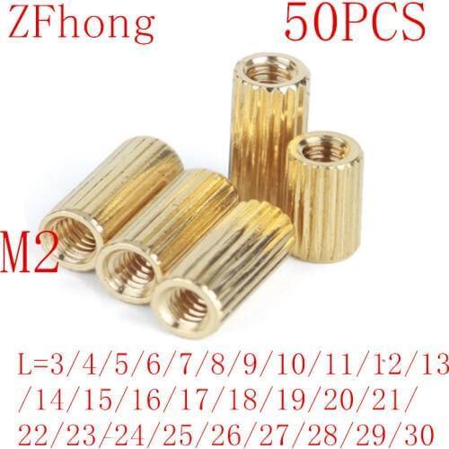 50pcs Female thread M2 brass rond standoff spacer M2*3/4/5/6/7/8/9/10/11/12/13/14/15/16/17/18/19/20/21/22/23/24/25/26/27/28/29