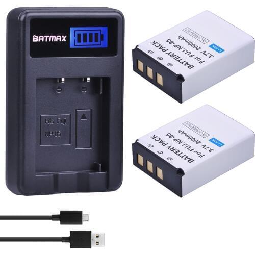 2Pcs 3.7V 2000mAh NP-85 NP 85 Camera Battery + LCD USB Charger for Fujifilm FinePix S1 SL240 SL260 SL280 SL300 SL305 SL1000