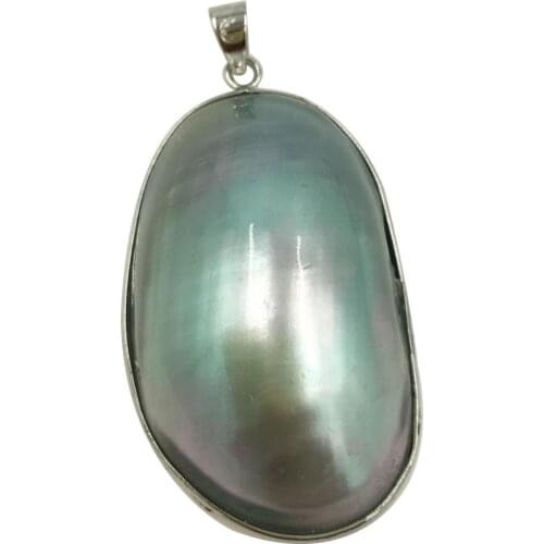 Free Shipping Women Fashion Jewelry Beautiful Blue Mother of pearl Shell Oval Pendant Bead C8326