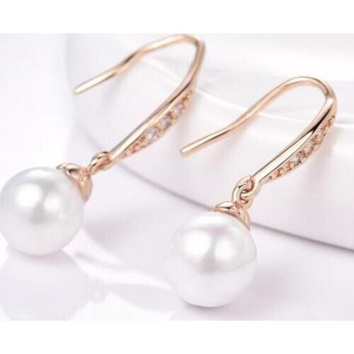 Free shipping Womens white 8-9mm Pearl Topaz Crystal Dangle Earrings Jewelry