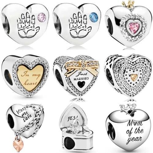 Pandora Our Promise Baby Boy & Girl Love Wedding Chained Crown Heart Charm 925 Sterling Silver Beads Fit Bracelet DIY Jewelry