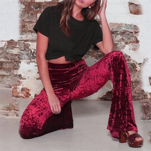 High Waist Pants Pantalon Femme Casual Solid Pleuche High Waist Wide Leg Long Pants Trousers Women Palazzo Mujer