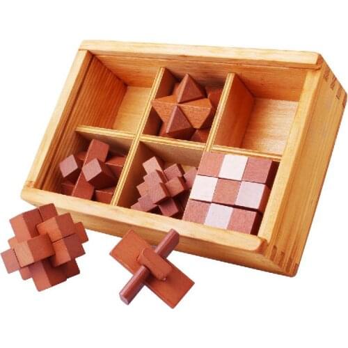 6 Pcs/set Wooden Puzzle Brain Teaser Kong Ming Lock Luban Lock Game For Kids 3d Montessori Education Unlock Childrens Toys Gift