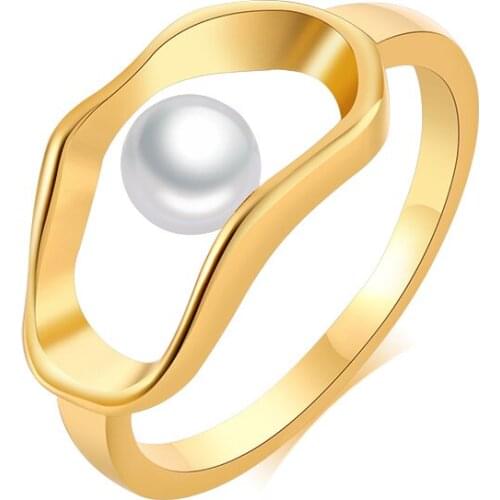 Elegant Hollow Pearl Ring Brass Gold Filled Stylish Statement Ring for Women Girls