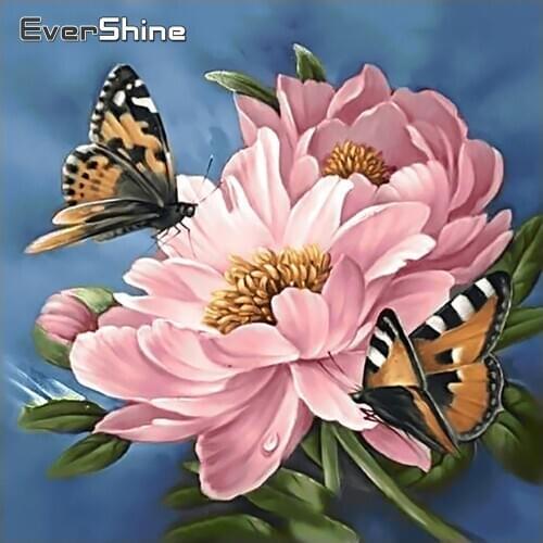 EverShine 5D Diamond Embroidery Flowers Picture Rhinestones Diamond Painting Full Square Butterfly Diamond Mosaic Cross Stitch