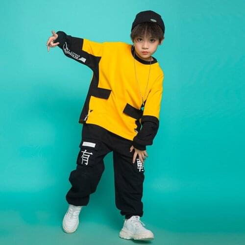 Hip Hop Long Sleeve T-shirt for Children Kids Boys Girls Streetwear Casual Loose Tshirt Stage Show Dance Tees Shirts
