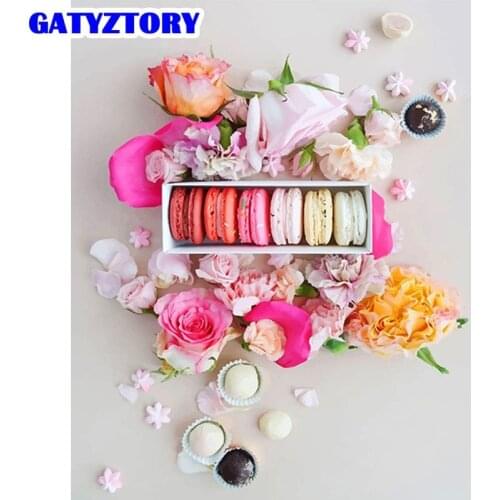 GATYZTORY Oil Painting By Numbers Macaroon Food Kit Drawing On Canvas Wall Art HandPainted Biscuit Home Decor DIY Gift
