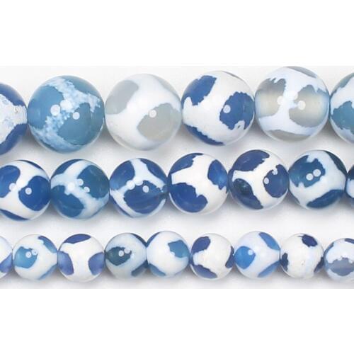 6-10mm Smooth Blue FuShou Dzi agates Round Beads 14.5"For DIYJewelry making! Mixed wholesale for all items