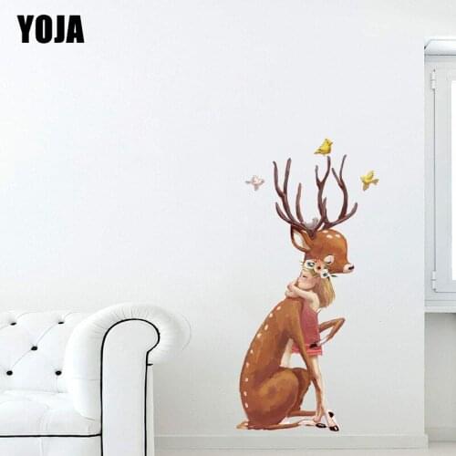 YOJA 40×82.5CM Creative Cartoon Deer Girl Childrens Bedroom Wall Stickers Personality Home Decor Decals 8WS0311