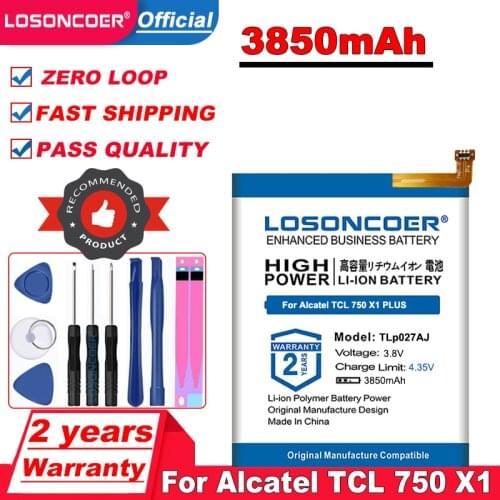 LOSONCOER Top Brand 100% New 3850mAh TLp027A1 TLP027AC TLp027AJ Battery For Alcatel TCL 750 X1 PLUS A5 LED 5085D 5085Y