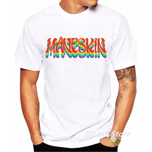 Maneskin Rainbow Pride MåNeskin LGBT T-Shirt Men Clothes 2021 Funny Italy Rock Band Tshirt Homme Summer Fashion T Shirt Hombre