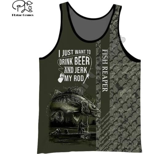 PLstar Cosmos Cool Fashional Fishing Hooked Streetwear Hot Summer 3D Printed Casual Sleeveless Unisex Tank Top Vest Mans F27