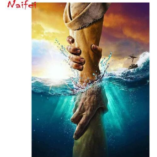 5D DIY Jesus hand Help sailor full drill Diamond Painting Wall Art Painting Embroidery Mosaic Colorful Religion Room Decor Gift