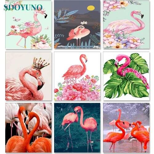 SDOYUNO Flamingo Acrylic Paint By Numbers Kits Animals DIY 60x75cm Oil Painting By Numbers On Canvas Frameless Handpaint Decor