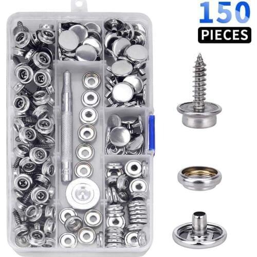 Canvas Snap Kit Tool,Metal Screws Snaps Marine Grade 3/8" Socket Boat Canvas Snaps with 2 Setting Tool for Boat Cover Furniture