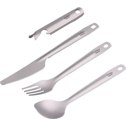 Lixada Titanium Flatware Cutlery Set Dinner Camping Spoon Fork Cutter Holder Bottle Opener for Camping Hiking Backpacking Picnic
