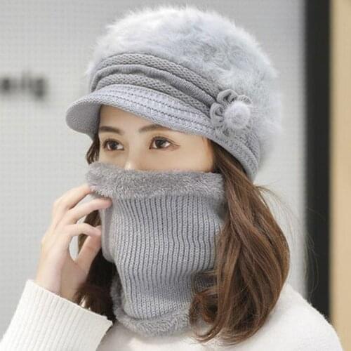 New Women Winter Hat Neck Warmer Hat Set Beanie Hat Casual Winter Hats For Women Add Fur Lining Warm Knitted Hat