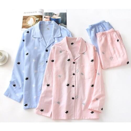 2021 New Greek Elinor Thin Cotton Cloth Pajamas L Leisure Tops Simple Long Sleeve Long Pants L Pajamas Couple Outfits