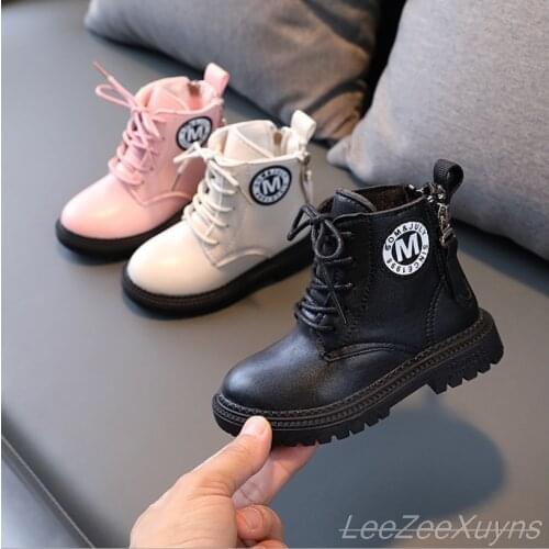 New Kids Boots Autumn Boys Girls Boots Leather Martin Boots Fashion Waterproof Non-Slip Warm Kids Shoes Size 21-30