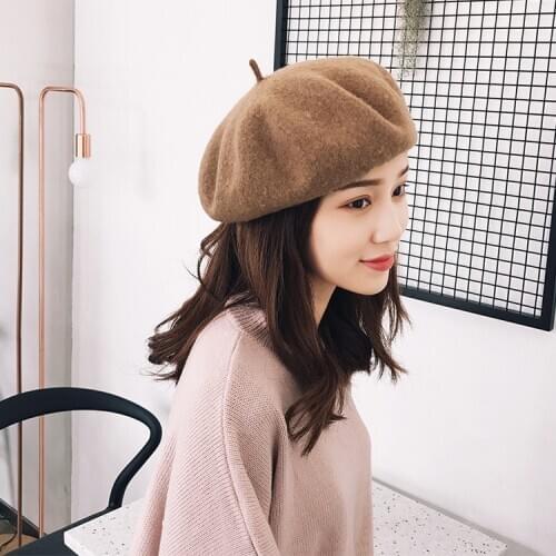 Wholesale 100% Pure Wool Beret Hat Women Felt Beret British Style Fashion Girls Lady Solid Color Slouchy Winter Hats 100PCS/lot