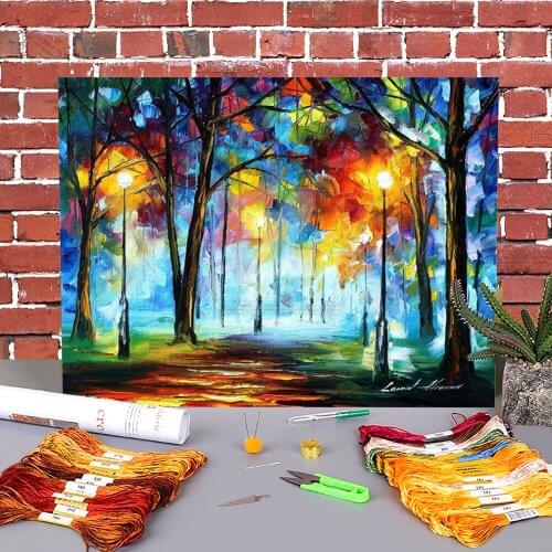Autumn Fog Pre-Printed 11CT Cross-Stitch DIY Embroidery Patterns DMC Threads Painting Handmade Craft Knitting Different