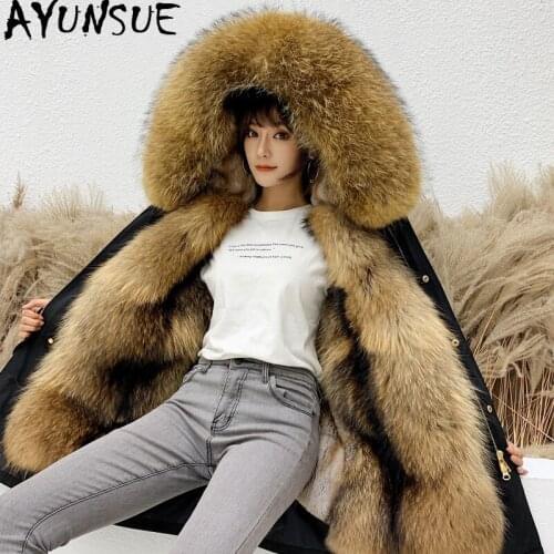 AYUNSUE Parka Real Fur Coat Female Natural Raccoon Fur Jacket Winter Coat Women Clothes 2020 Warm Long Jackets Manteau Femme MY