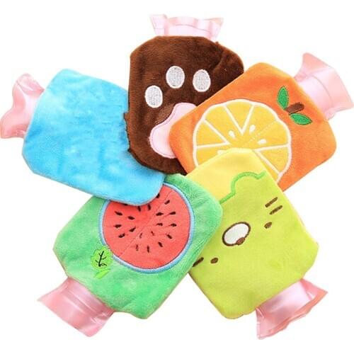 Portable Hot Water Bag Cartoon Cute Mini Hand Warmer Plush Water Bag Reusable Washable Small Water Heating Handbag style Random