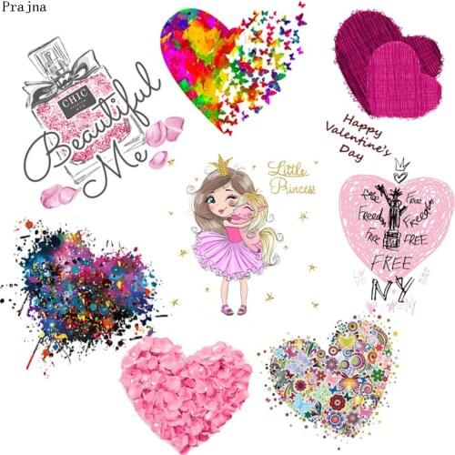 Prajna Heart Badge Cartoon Iron On Transfer Patches For Clothes Stripe Iron Heat Transfer Vinyl Patch Stickers Thermal Applique