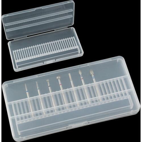 30 Holes Rectangle Nail Drill Bit Holder Clear Acrylic Storage Box Organizer Electric Drill Art Tools Files Display Container
