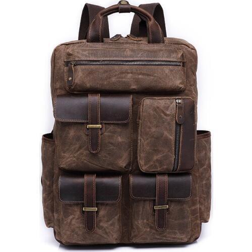 2020 Genuine Leather Backpack Vintage Crazy Horse Travel Backpack Women Men Bolsa Luxury Oil Wax Canvas Bag