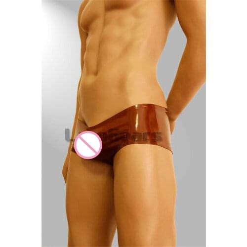 Sexy men brown latex underwear pants low waist rubber pants