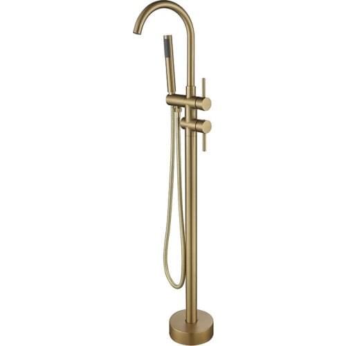 Bathroom Bathtub Faucet + Handheld Shower Free Standing Brushed Gold BathTub Mixer Taps Floor Mounted 3 colors for choice