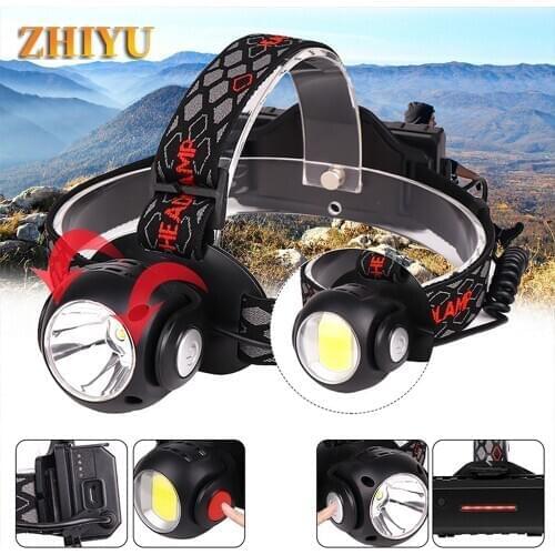 T6+COB Lighting Headlight USB Charging Headlight Outdoor Inspection Headlamp 360 Degree Rotating Work Light Head Flashlight