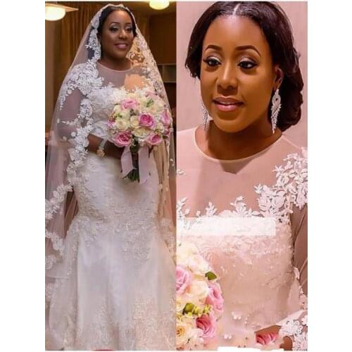 Trumpet/Mermaid Tulle 3/4 Sleeves Applique Lace Court Train Wedding Dresses Custom Made Bridal Bride Dresses