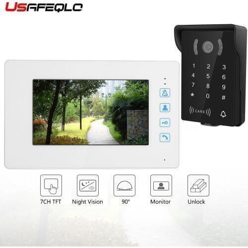 USAFEQLO 7 Inch Color LCD Video Door Phone Intercom System Door Release Unlock Color Doorbell Camera 700TVL Night Vision