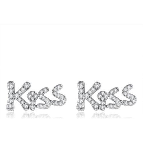 KOFSAC New Fashion Pure Silver 925 Stud Earrings For Women Sweet Cute Letter Kiss Shiny CZ Earring Jewelry Valentines Day Gifts