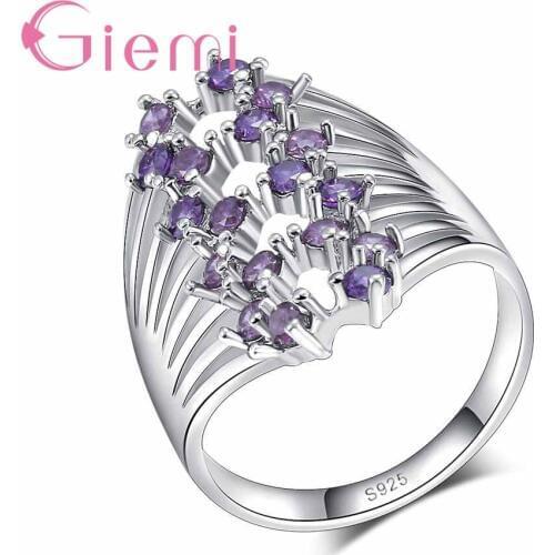 New Trendy Women Lover Elegant Wedding Bijoux Hot Promotion 925 Sterling Silver Crystal Flower Ring Mosaic Purple Zircon
