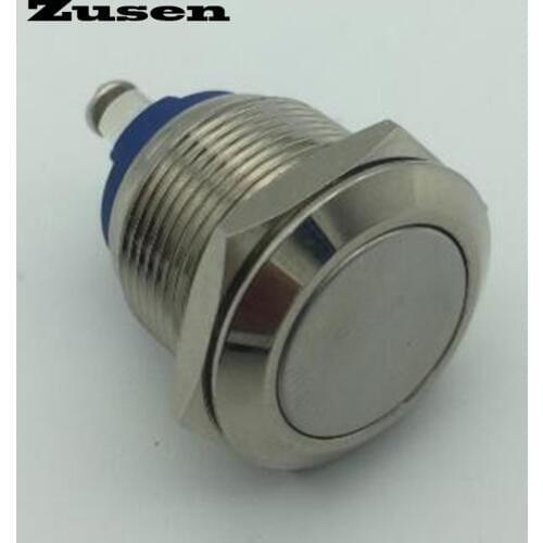 Zusen 40pcs/lot 19mm flat head Momentary Stainless Nickel-plated brass Push Button Switch IP65(ZS19H-10/N)