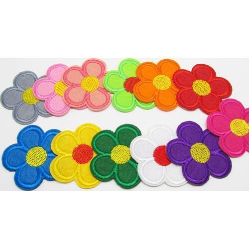 100pcs/lot Embroider Candy color fabric sunflower heronsbill Appliques Patches for garment shoe DIY Headwere Accessory
