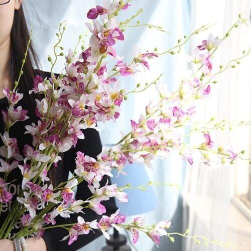 3pcs Artificial Flowers Silk Orchid Plant Branches Dancing Orchid for Home Party Festival Wedding Background Wall Decoration