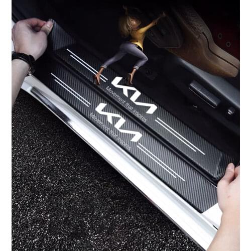 4pcs Carbon Fiber Door Sill Protector Leather Vinyl Stickers For kia sportage sorento picanto 4 2017 optima Car Accessories