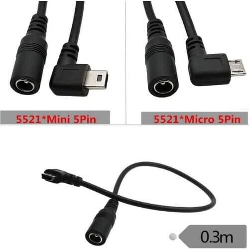 5.5x2.1mm DC Power Plug Waterproof Jacket Female To Micro / Mini USB Male Angle Adapter Cable