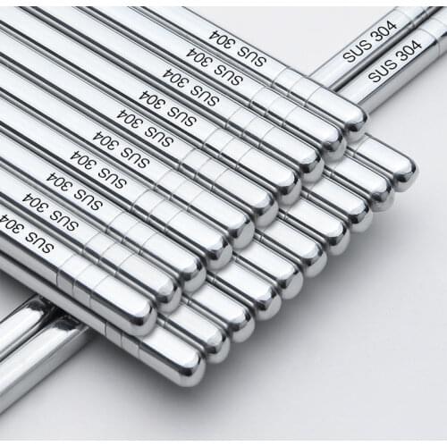 5Pair Chinese Square Chopsticks Non-Slip Stylish Healthy Light Weight Stainless Steel Reusable Chopstick Sushi Food Tableware