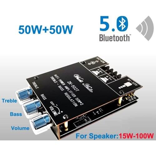 50W+50W TPA3116 Bluetooth 5.0 Subwoofer Audio Digital Power Amp Tone Bass Treble HiFi Stereo TPA3116D2 Aux Amplifier Board