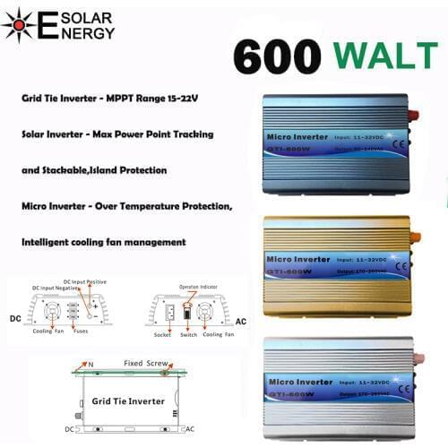 600W MPPT micro Grid Tie Inverter 30V 36V Panel 72 Cells Function Pure Sine Wave 110V 220V Output On Grid Tie Inverter 22-60V DC