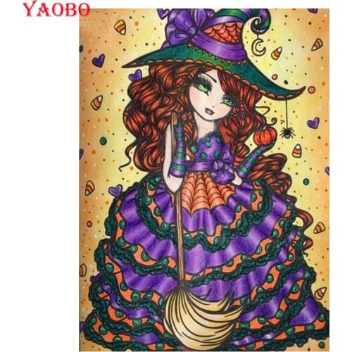 5D DIY Full Square Diamond Painting Cartoon witch Diamond Painting Embroidery Wall Stickers Mosaic Picture Home Decoration Gift