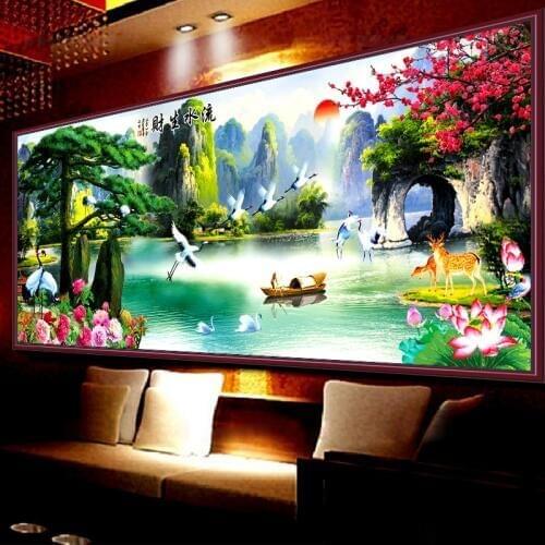 DIY 5D Diamond Embroidery Scenery Tree Diamonds Painting Crane Cross Stitch Landscape Rhinestone Needlework Handcrafts